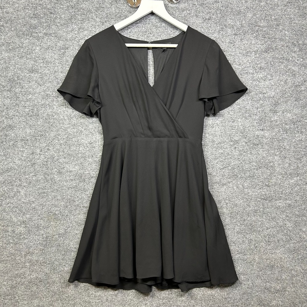 Express Fit & Flare Mini Dress Women's Black Surplice V-Neck Flutter Sleeve - 6